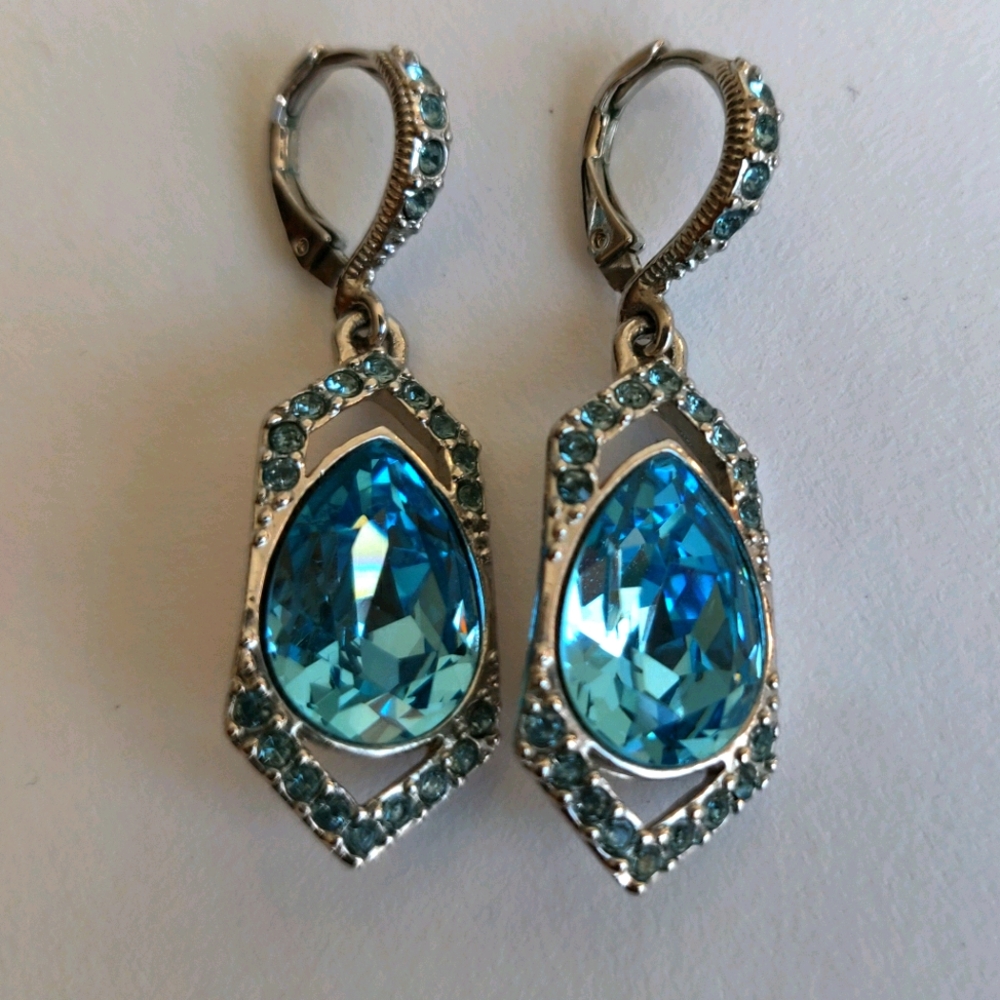 Givenchy Blue Crystal Silver Tone Drop Earrings